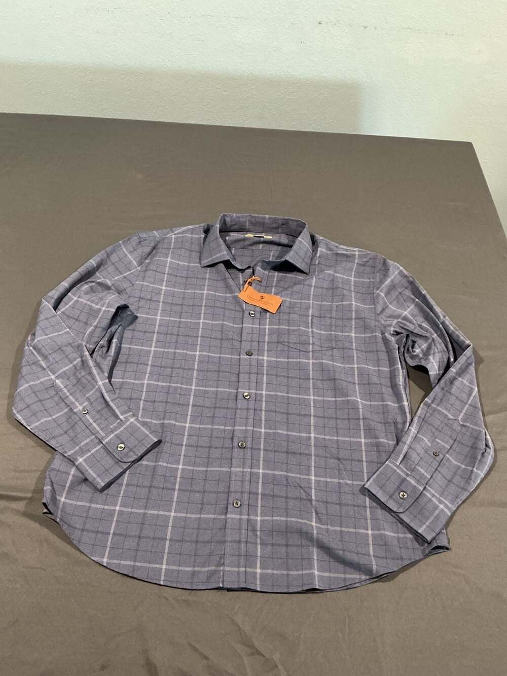 Elliot Mulryan, Blue Gray Plaid Windowpane Long Sleeve Button-Up Shirt, Men’s XL